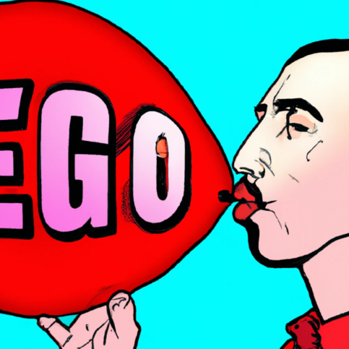 Man blowing up ego balloon