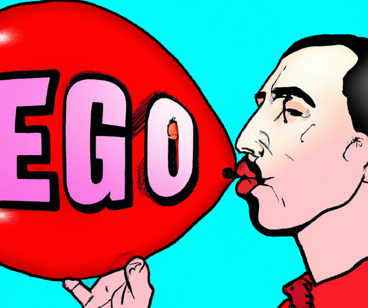 Man blowing up ego balloon